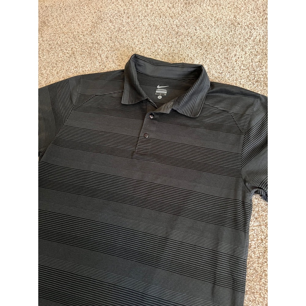 Nike Mens Polo Shirt Small Black Striped Dri-FIT Performance Sportswear